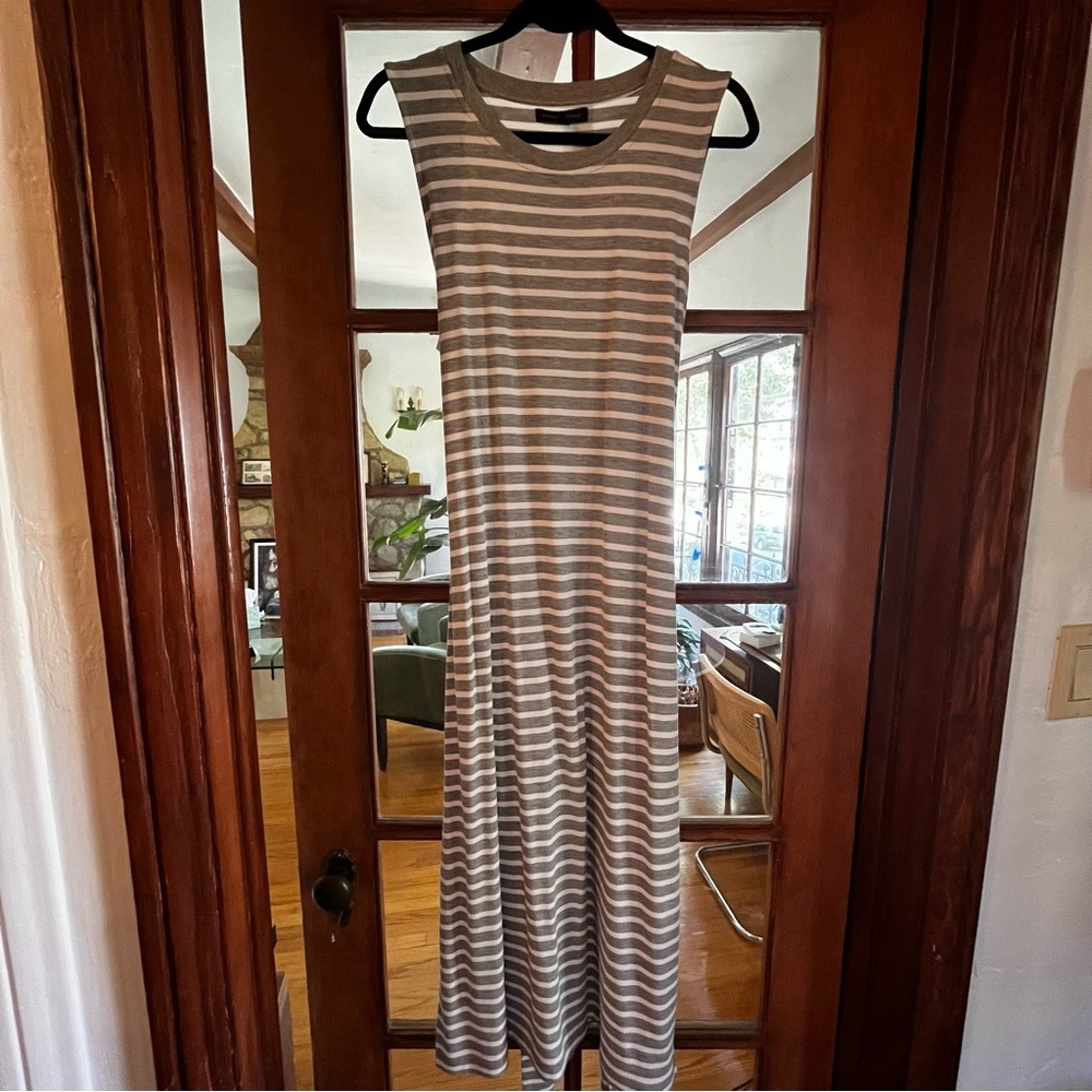 New Banana Republic Grey and White Striped Dress with Tie Belt